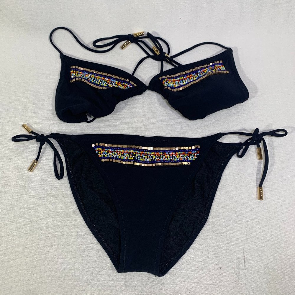 Red Carter Side Tie Beaded Bikini